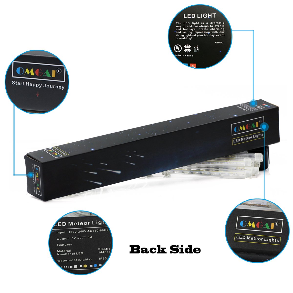 OMGAI Upgraded LED Meteor Shower Rain Lights,Drop/Icicle Snow Falling