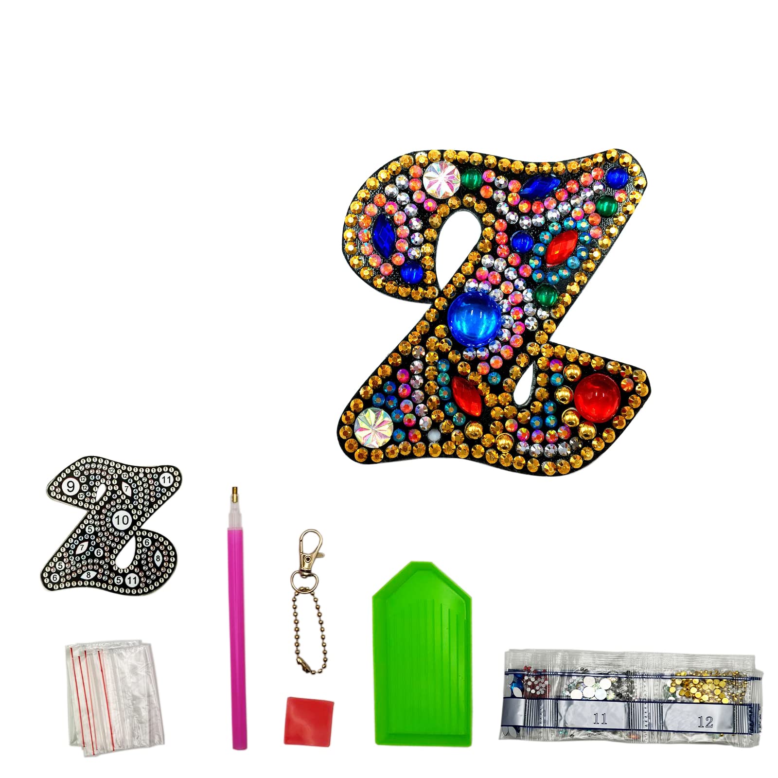 MEDOYOH DIY Letters "Z" Diamond Painting Key Chains, Double-Sided Retro DIY Diamond Painting Kits Keychain, DIY Letters Art Craft Crystal Diamond Keyring Kits for Key Chain Pendant Bag Decor Brooch