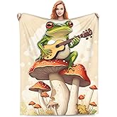amepay Frog Mushroom Blanket Gifts for Kids Funny Frog Play Guitar Flannel Throw Blankets Soft Comfy Lightweight for Home Decor Couch Bed Sofa 60x50 Inches