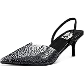 Gradinery Clear Slingback Heels for Women,Pearl Kitten Heels Sparkly Rhinestone Sandals Pointy Toe Wedding Dress Shoes