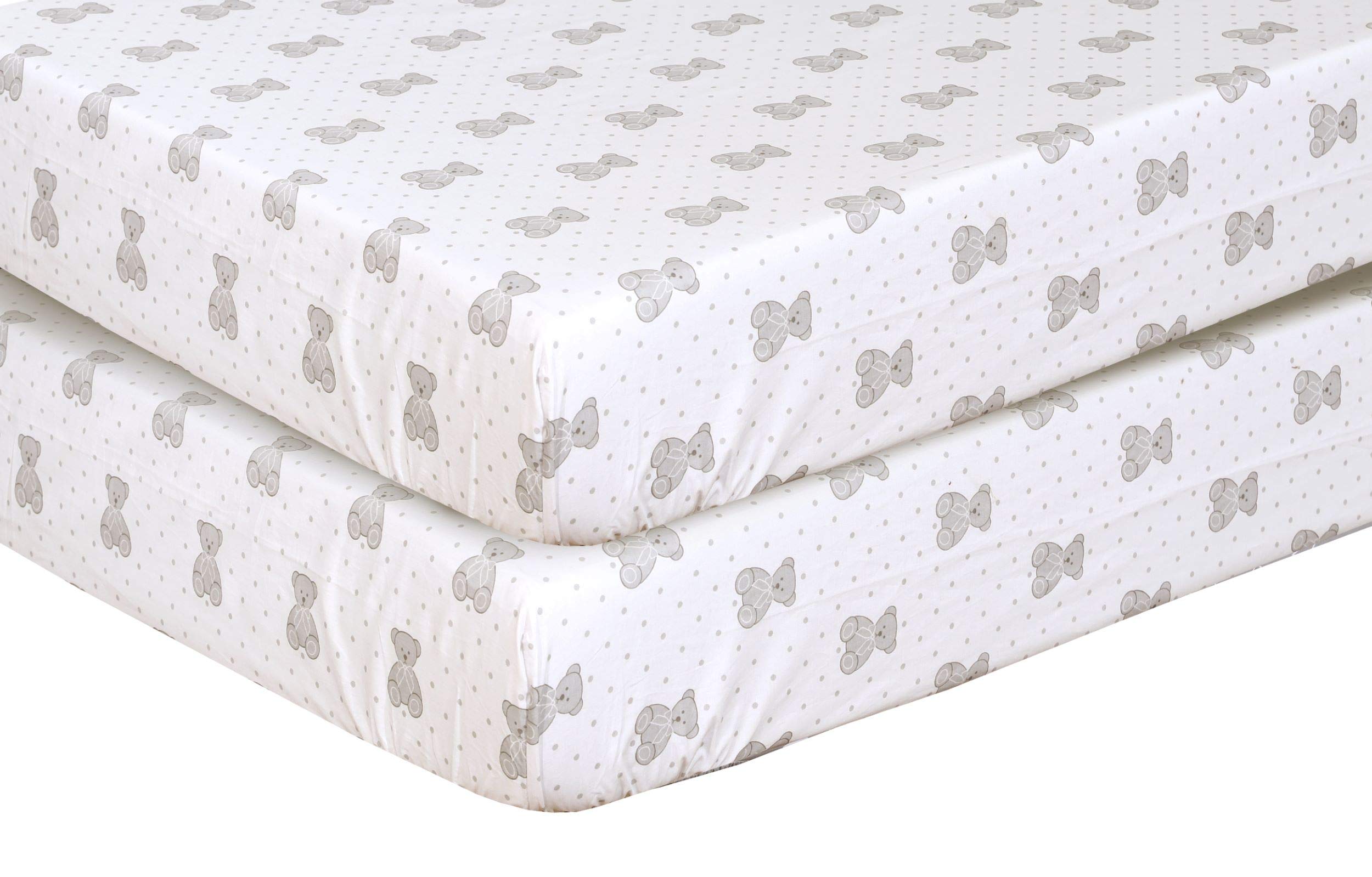 Linen Zone 2 Pack Cot Bed Fitted Sheets 70 x 140 cm - Easy Care Fine Quality 100% Egyptian Cotton Travel Cot Sheets – Soft, Smooth and Breathable (Teddy)