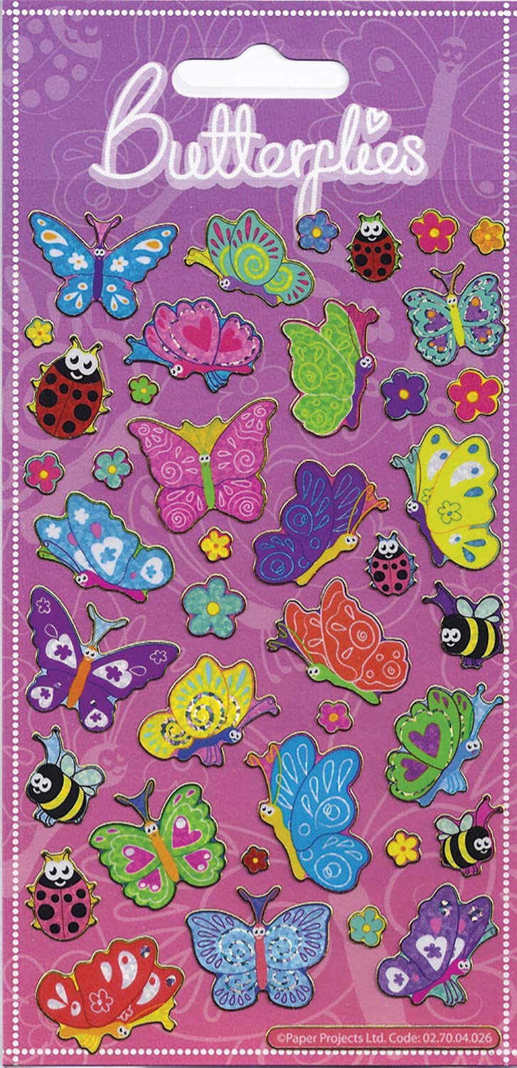 Paper Projects 01.70.04.026 Happy Butterflies Sparkly Reusable Stickers, Purple, 19.5cm x 9.5cm