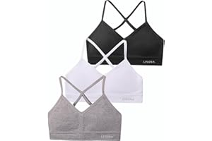 Livona Racerback Training Bra for Girls- 3 Pack Seamless Sports Bra, Padded Everyday Bra Bralette,Crop Cami Tank Top (6-14)
