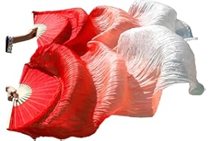 ZHGAOG Belly Dance Faux Silk Veil Fans, 1 Pair(Left+Right) Handmade Belly Dance Fans, Dancing Long Fans, Colorful Belly Dance Fan Veils for Dance Performances Length 180cm Width 90cm