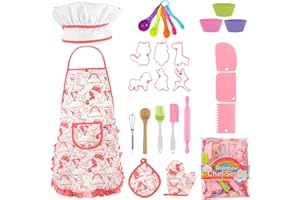 CIBOLAR Kids Cooking and Baking Set, 26 PCS Kids Chef Set, Apron Hat Mitten Set, Kitchen Utensil Real Cooking Set for Children, Chef Costume Role Play Set for Girls Aged 3 and above