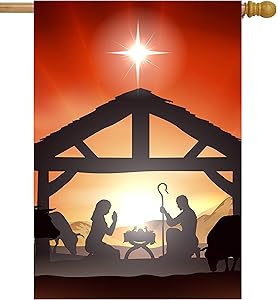 ShineSnow Traditional Winter Christmas Scene Story House Flag 28" x 40" Double Sided Polyester Welcome Yard Garden Flag Banners for Patio Lawn Home Outdoor Decor