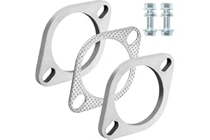 PALOZO Exhaust Flange Connection Kit Stainless Steel, 2 Bolt 2 inch/51mm Exhaust Flange & Exhaust Gasket Repair Kit with Bolts and Nuts for 51mm OD Pipes(2 Pcs Flange)