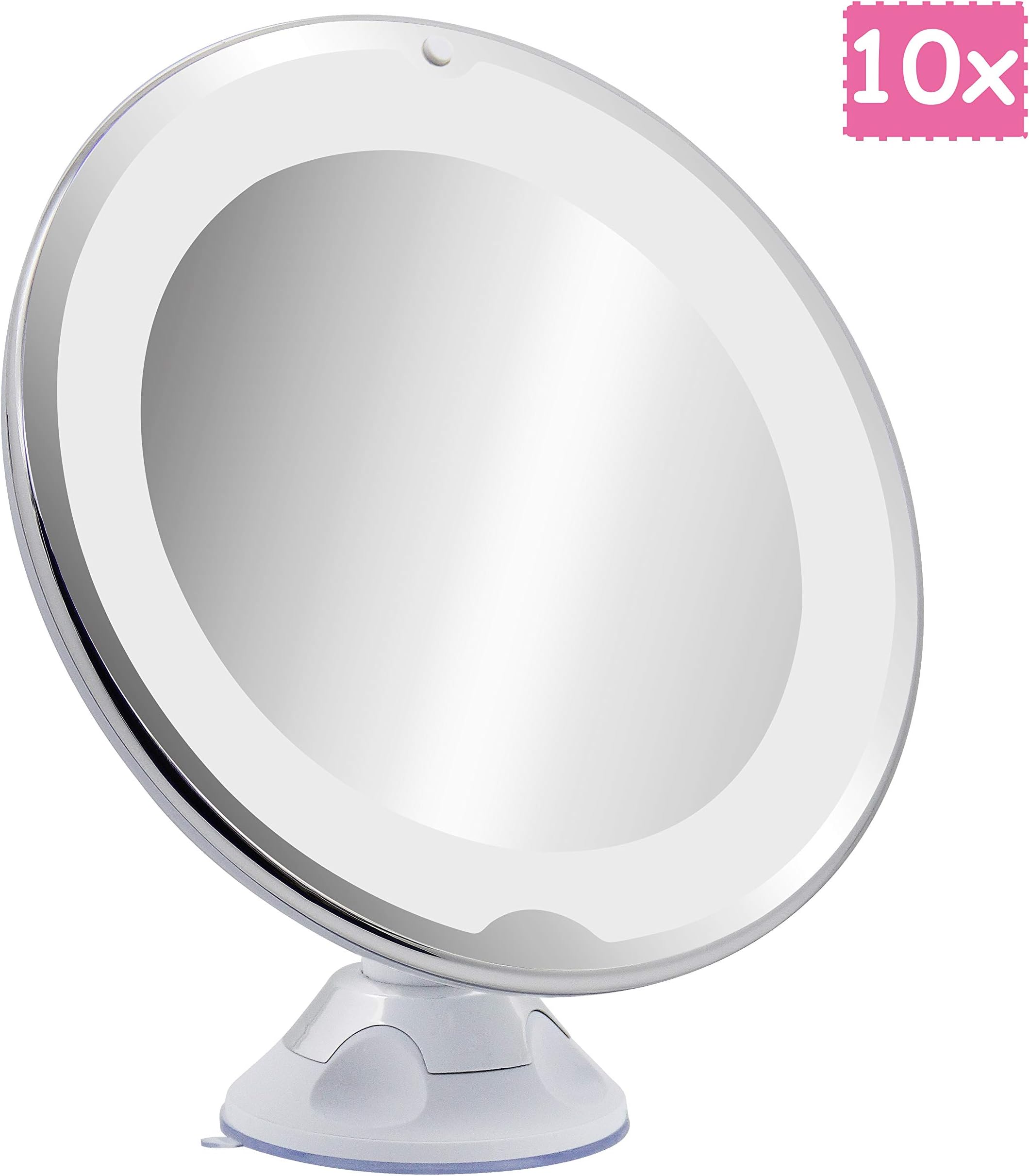 FORUP 10X Magnifying Makeup Mirror With Lights, LED Lighted Vanity Makeup Mirror, Warm LED Tap Light Bathroom Mirror, 360 Degree Swivel Rotation and Locking Suction