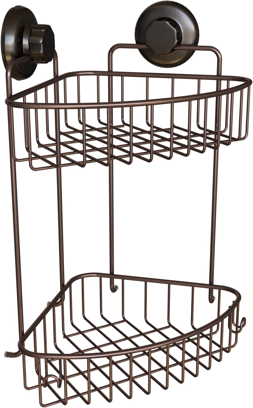 HASKO accessories Corner Shower Caddy with Suction Cups | 304 Stainless Steel | Adhesive 3M Stick Discs | 2 Tier Basket for Bathroom and Kitchen Storage (Bronze)