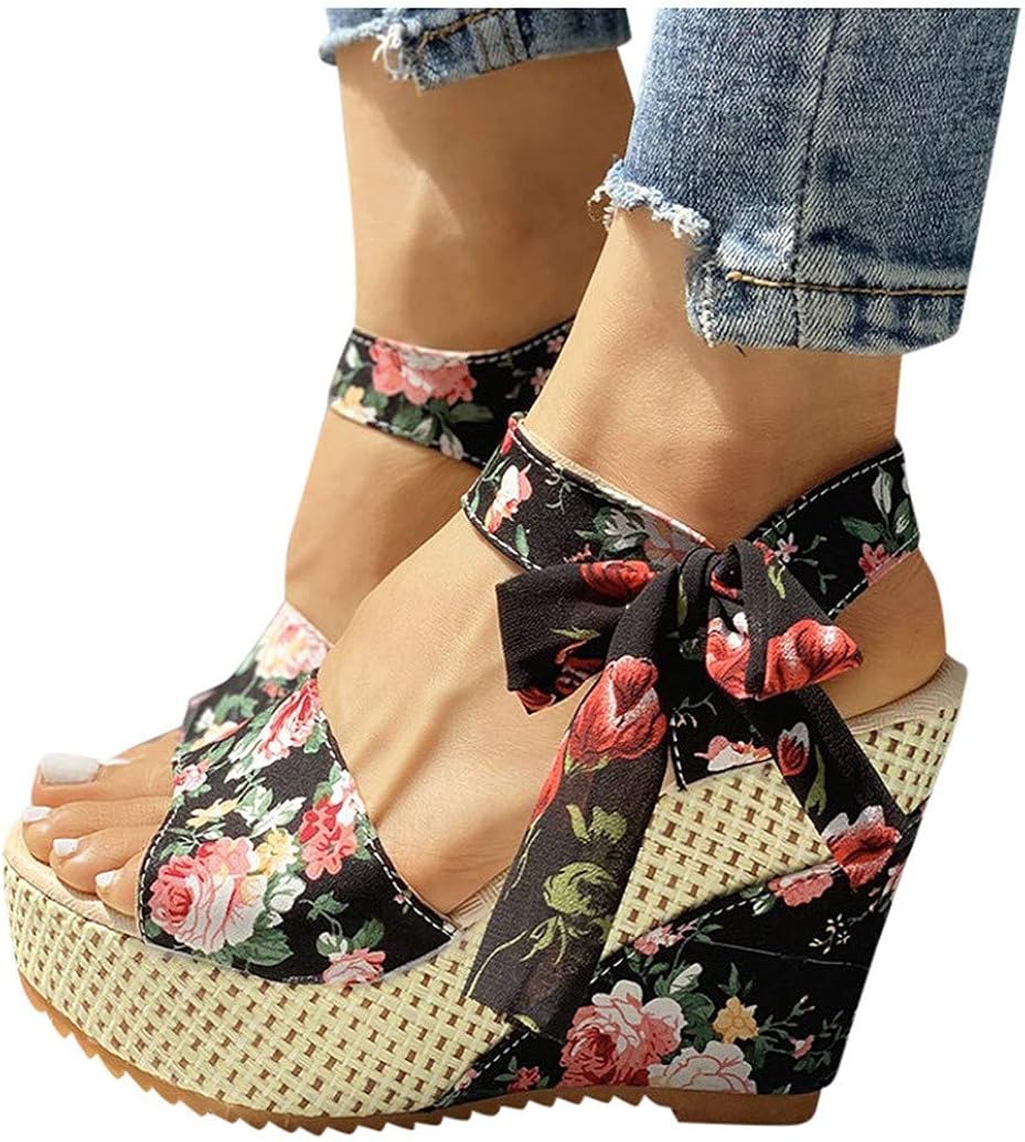 Amazon.com: Bohemian Floral Wedges Sandals for Women Summer Fashion Slingback Platform Sandals 