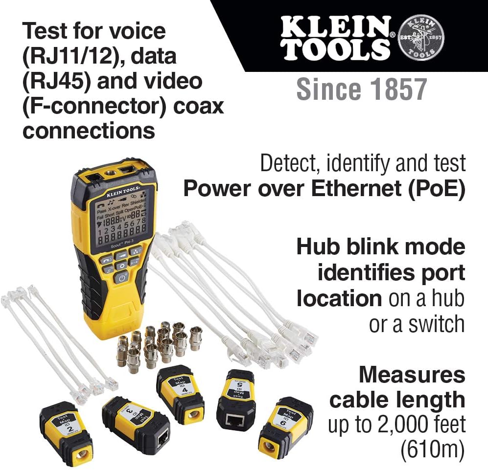 Cable Tester, Scout Pro 3 with Test-n-Map Remote, Includes Remotes #2 - #6, Tests Voice, Data and Video Cable, Klein Tools VDV501-853 - Image 3