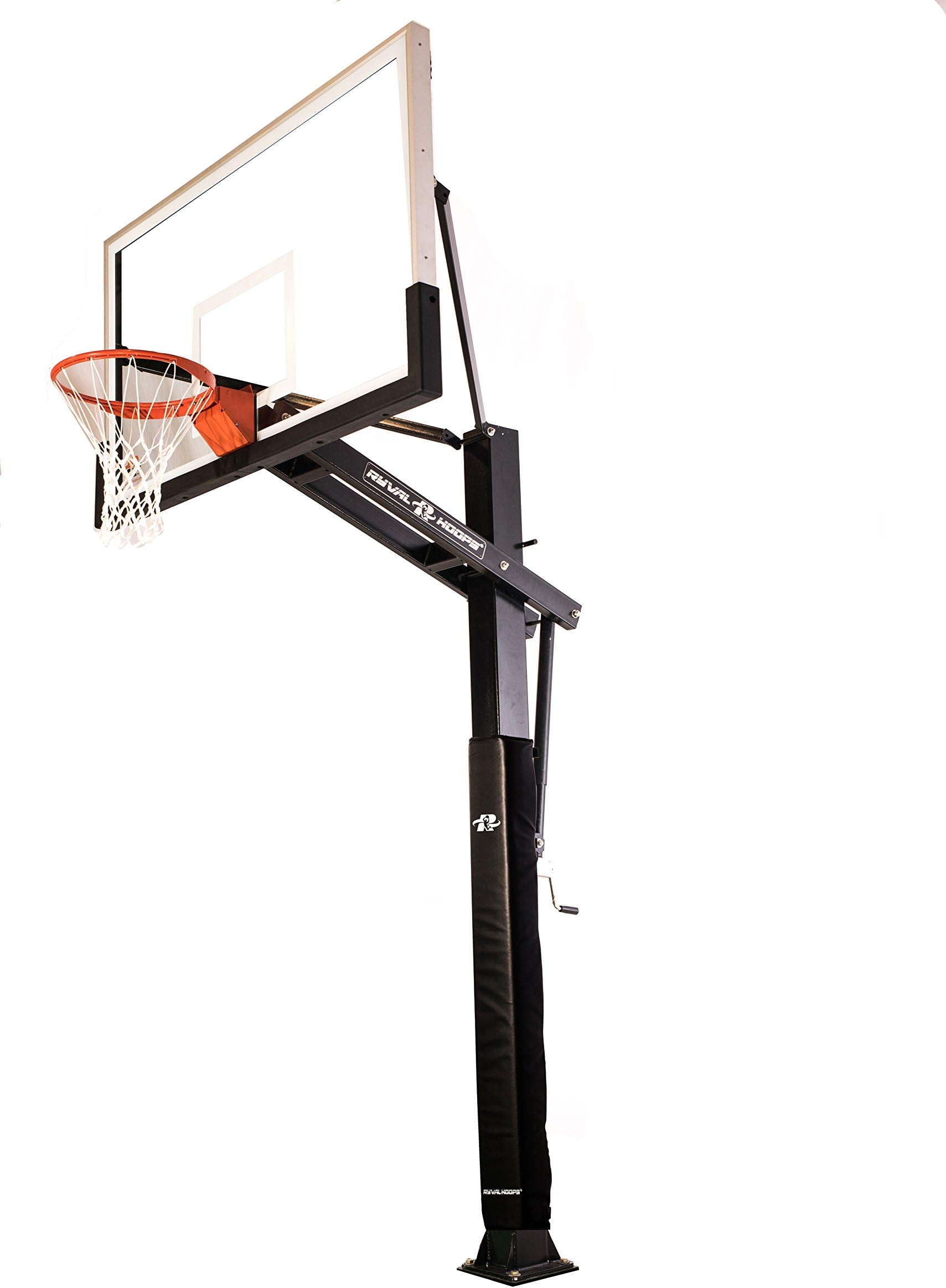 Ryval X672 Basketball Hoop - 72” Clear -View Tempered Glass Backboard, Height Adjustable for Children & Adults, In Ground Basketball Goal, Heavy Duty Flex Rim