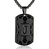 Soccer Initial A-Z Dog Tag Necklace for Men Soccer Charm Pendant Stainless Steel Chain 22+2 Inches Personalized Sports Athletes Jewelry Soccer Gift for Men