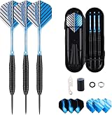 Sanfeng 3 Pack 22g Steel Tip Darts with Blue Aluminum Shafts 9 Flights Case