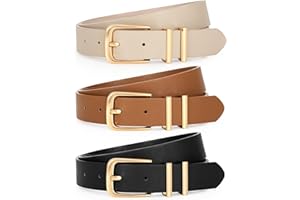 JASGOOD 3 Pack Women's Leather Belts for Jeans Pants Dresses Fashion Ladies Gold/Sliver Buckle Leather Belts
