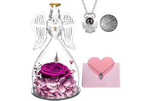 ANWEAO Mothers Day Rose Gifts Glass Angel Figurine with Three Roses Gifts, Preserved Forever Real Rose Gifts for Women, Angel Guardian with Rose for Valentine Day Mothers Day