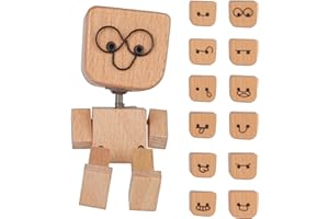 Shaking Wooden Man Figurine, Little Wooden Figure That Sways with 12PCS Magnetic Expressions, Funny Stocking Stuffers for Wom