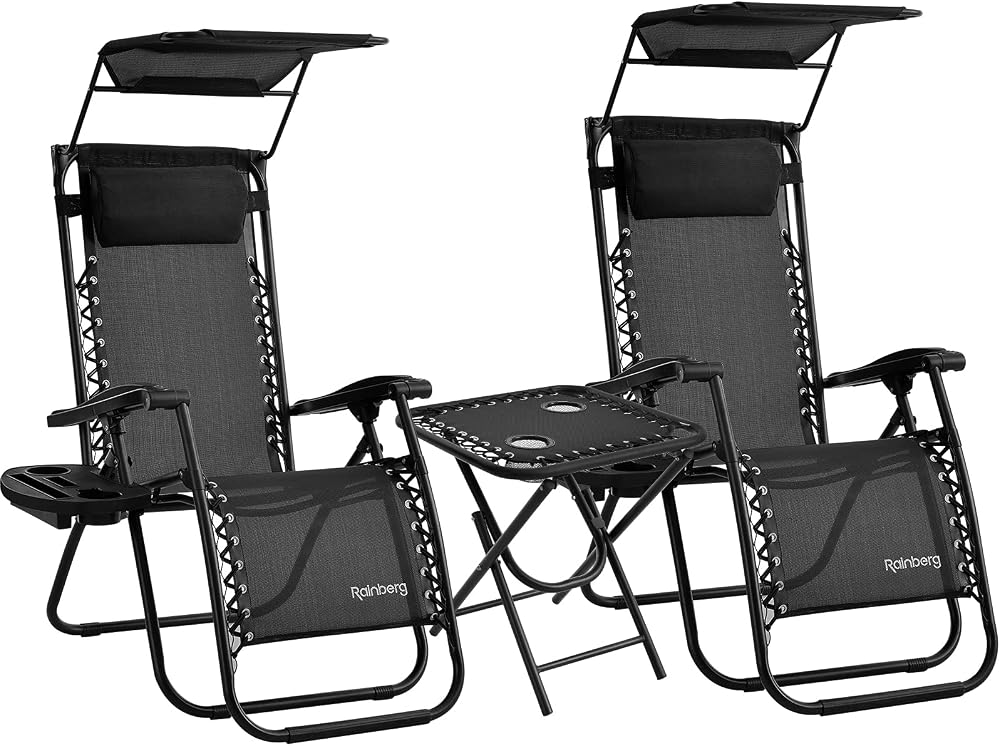 Rainberg Zero Gravity Chair with Canopy Shade Table 2 Pack Outdoor Lounge