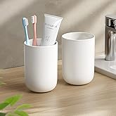MOPMS Toothbrush Cup 13oz 380ml, Unbreakable Reusable Bathroom Tumbler 2Pcs, Non-Slip Plastic Bathroom Cup Toothbrush Holders
