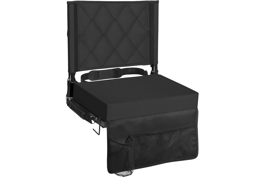 Sheenive Stadium Seats with Back Support, Padded Bleacher Seat Cushion | Wide Bleacher Chairs with Back and Cushion, Portable Folding Stadium Chair with Shoulder Strap and Storage Pockets for Games