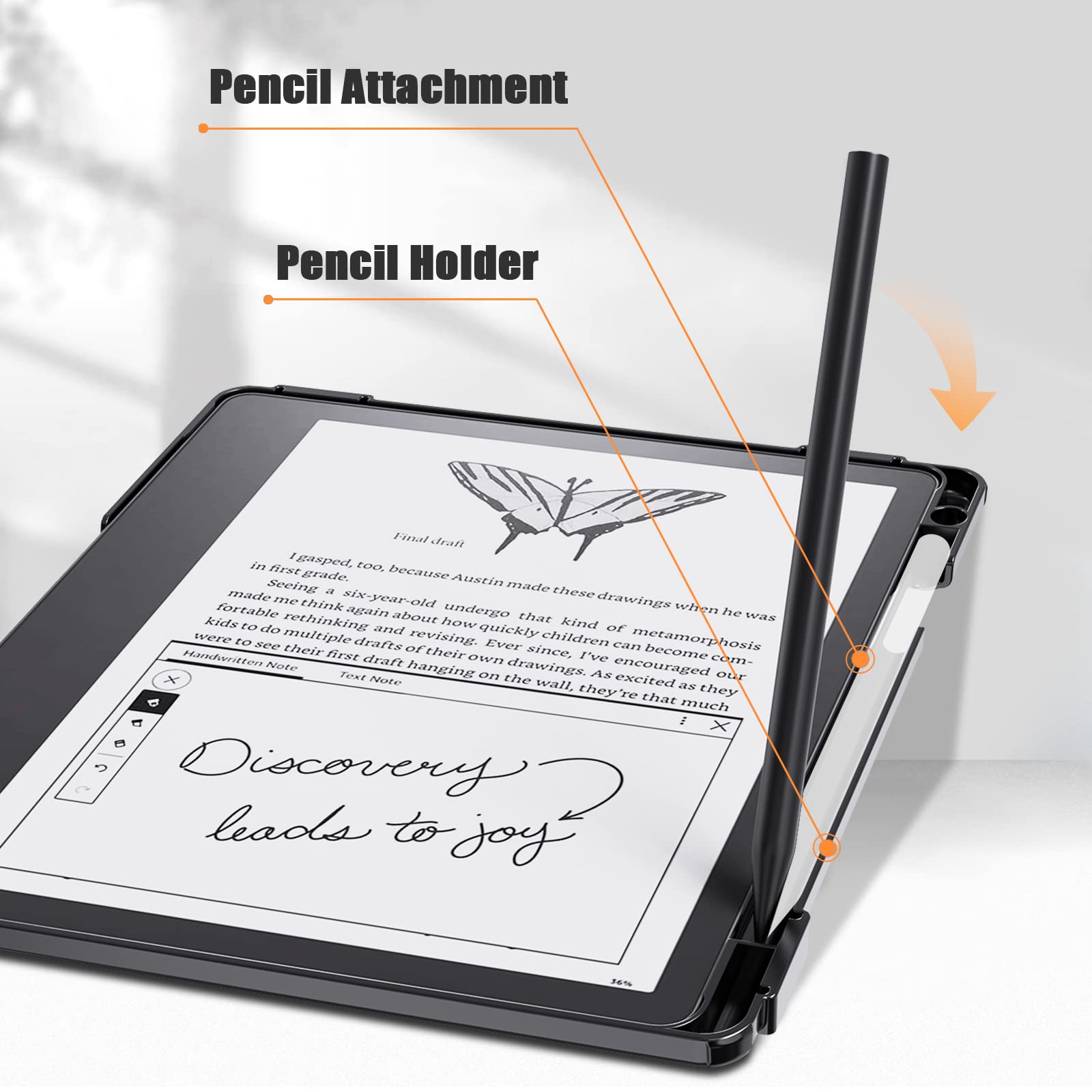 E NET-CASE Case for Kindle Scribe 10.2 inch 2024 & 2022 Released, Multi-Viewing Adjustable 360 Degree Rotating Stand Cover for Kindle Scribe 10.2”, Auto Sleep/Wake with Pen Holder, (Black)