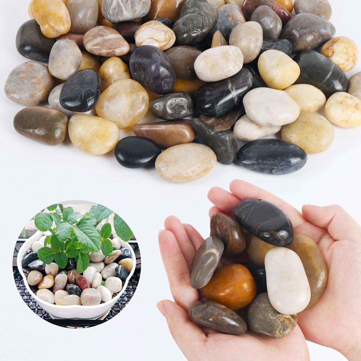 Hardscaping Materials - Simetufy 11lb River Rocks for Plants, Garden Landscaping Pebbles, Decorative Rocks Bulks, Polished Outdoor Gravel, Pebbles for Plants, Vases, Succulents, Fish Tank, Home Decor, Arts, Crafting Stones