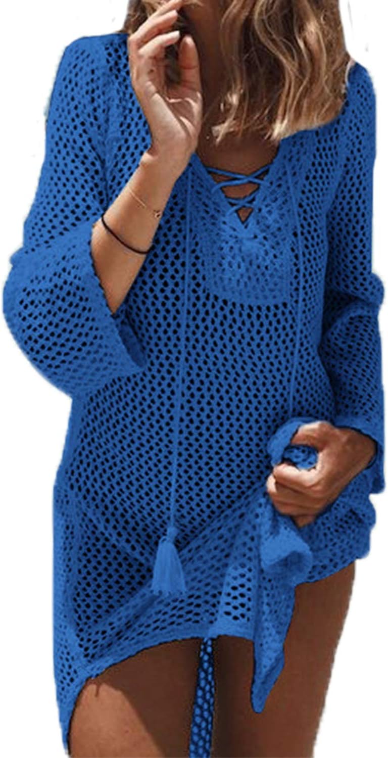 Beach Cover Ups Crochet Knitted Bikini Beachwear Top Women Swimwear Bathing Suit Dress