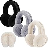 Ramede 3 Pcs Women Winter Ear Muffs Faux Fur Earmuffs Fuzzy Foldable Fluffy Ear Warmers for Winter Outdoor Cold Weather
