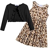 Arshiner Toddler Dress and Cardigan Girl Floral Print Sleeveless Sundress and Long Sleeve Shrugs Sets
