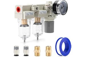 EBEIZZI 1/4" NPT Air Drying System |Air Compressor Filter |Double Air Filters | Air Pressure Regulator Combo - Semi-Auto Drain, Poly Bowl