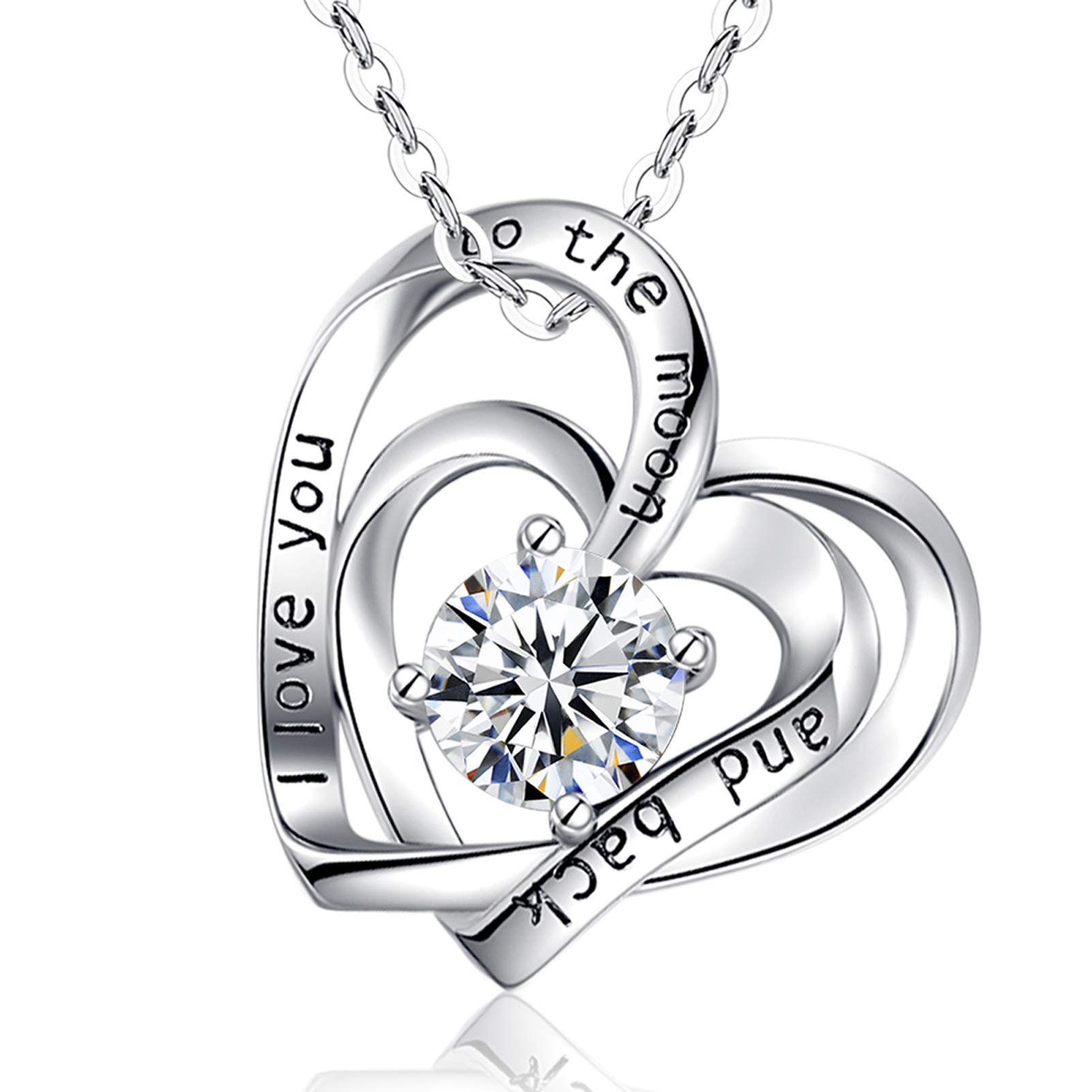 AEONSLOVE 925 Sterling Silver Heart Necklace, Heart I Love You Infinity Pendant Necklace with CZ Birthday Valentine's Day Jewellery Gifts for Women Girls, 18" Chain