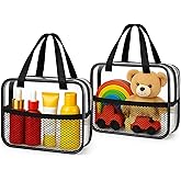 XEWEA 2PCS Large TSA Approved Clear Travel Toiletry Bags for Men Women, Transparent Makeup Cosmetic Bag with Handle,Waterproof PVC Quart Organizer Storage Pouch for Toiletries Airline Essential, Balck