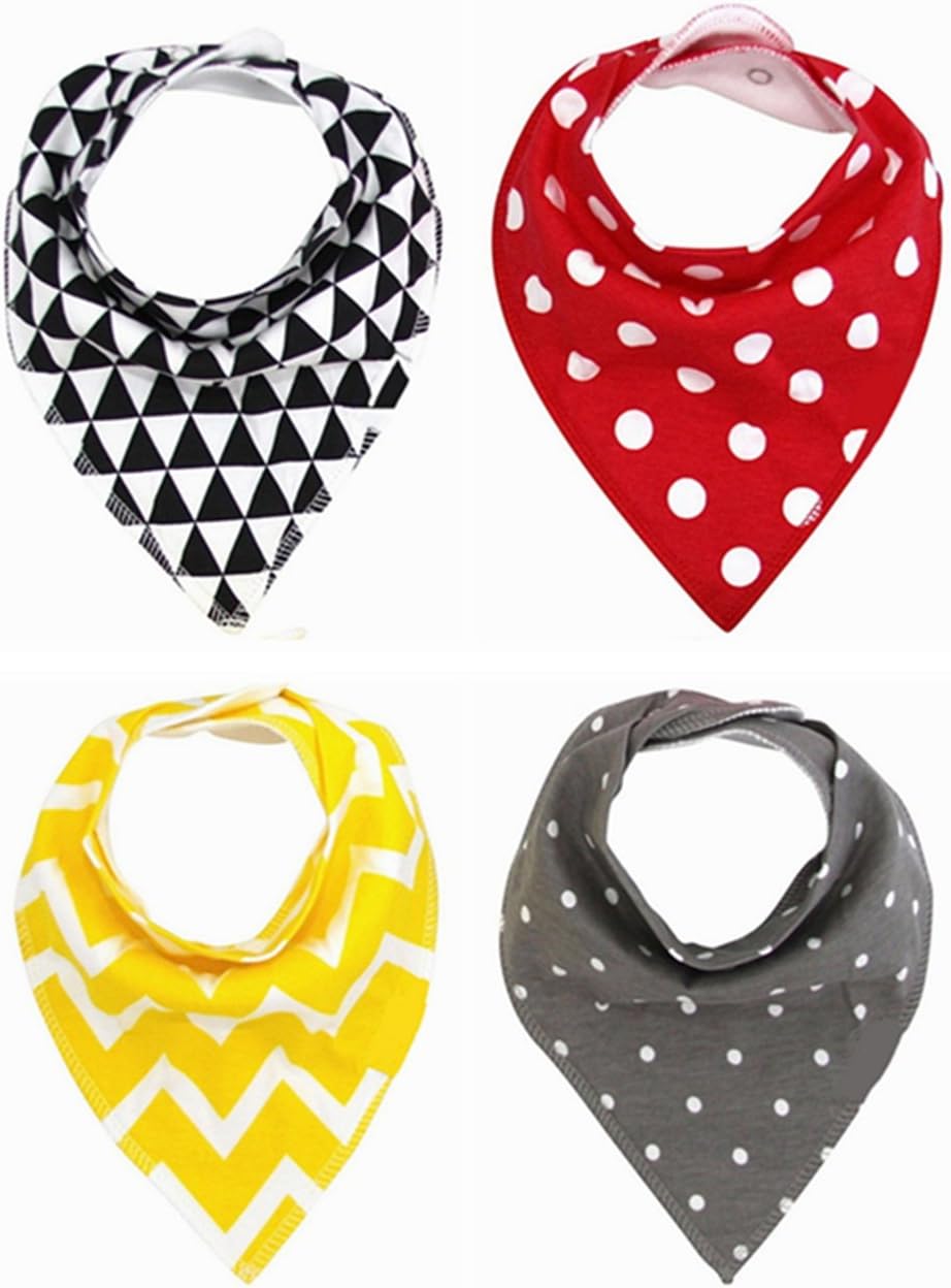 Kimming Toddler Infant Baby Bib 100% Cotton Absorbent Bandana Dribble Bib with Adjustable Snaps Saliva Towel Burp Cloth(4 Pack Baby Gift Set) … (4)