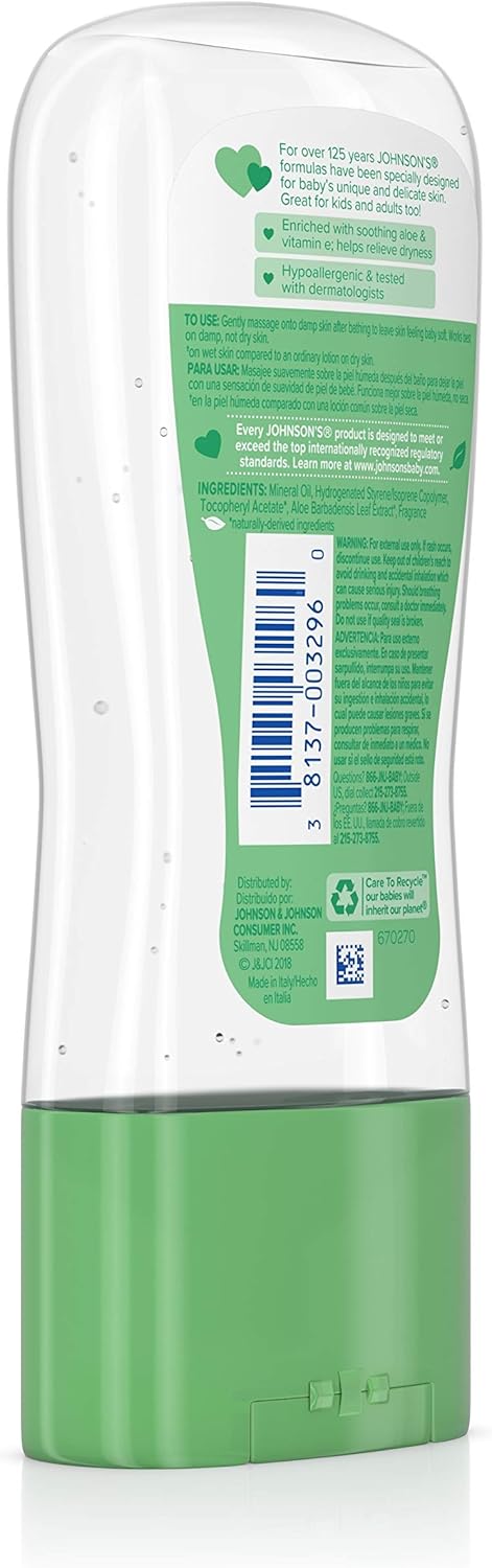 Johnson's Baby Oil Gel With Aloe Vera & Vitamin E, Hypoallergenic and Dermatologist Tested Baby Skin Care, 6.5 fl. oz: Health & Personal Care