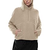 LASLULU Womens Half Zip Pullover Cropped Sweatshirts Sherpa Fleece Jacket Fuzzy Sweaters Cute Winter Jackets with Pockets