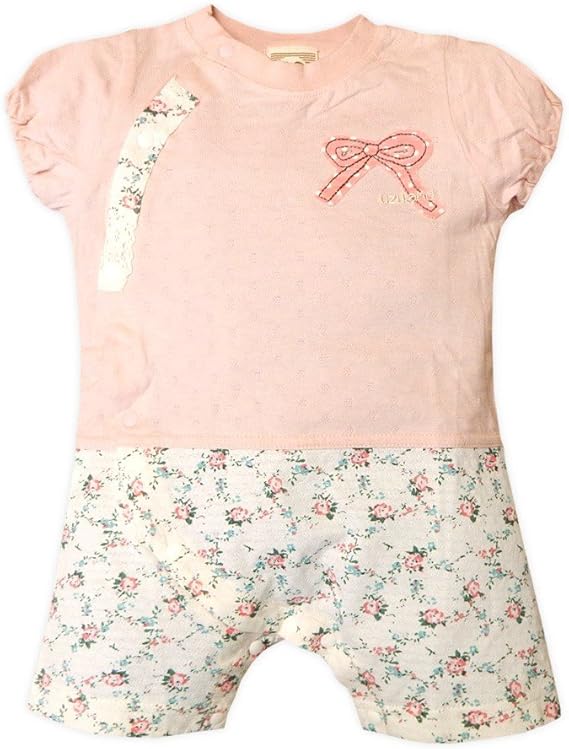 Amazon Co Jp ピンク 80cm ベビー服 女の子 カバーオール 半袖 アップリケ 小花柄 リボン 刺繍 前開き スナップボタン 女児 ベビー 服 ファッション小物