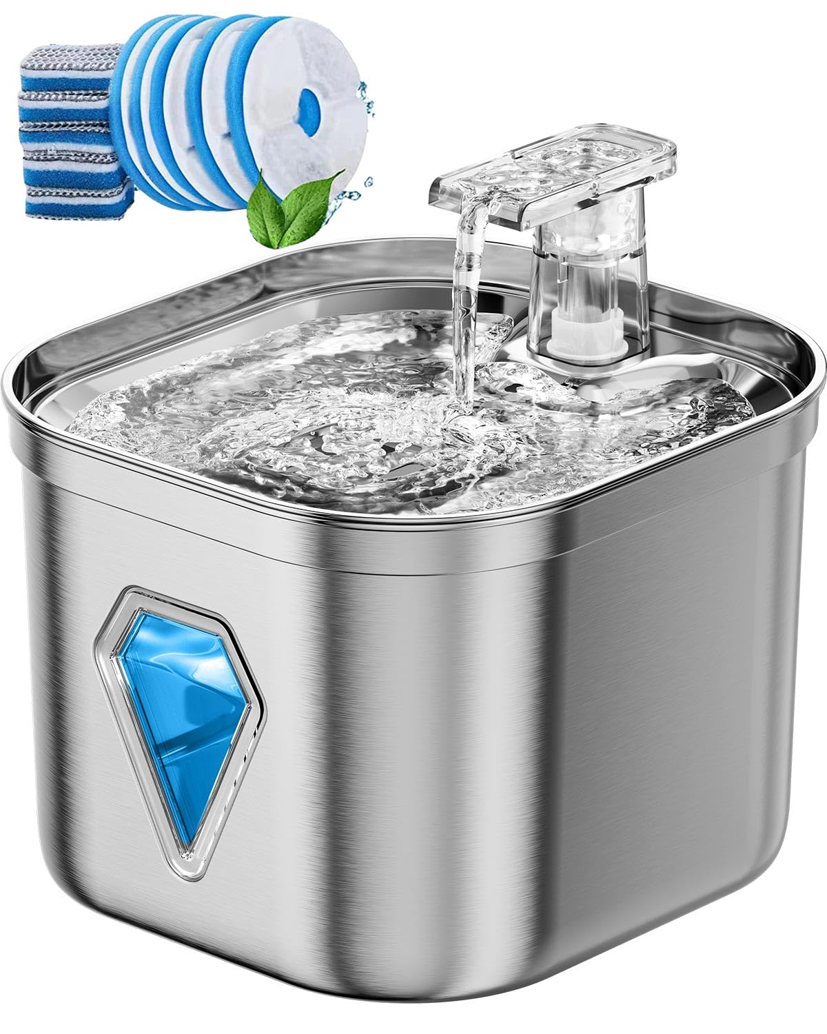 Photo 1 of Rantizon Cat Water Fountain with 5 Filters, 74oz/2.2L Stainless Steel Pet Water Fountain Dog Water Dispenser, Water Fountain for Cats Inside with Quiet Pump