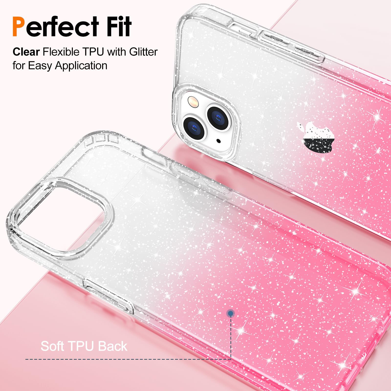 Hython for iPhone 15 Case Glitter, Cute Clear