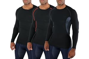 DEVOPS 3 Pack Men's UPF 50+ Long Sleeve Compression Shirts Quick Dry, Cool Gear for Garage Garden Gym Yard and Workouts