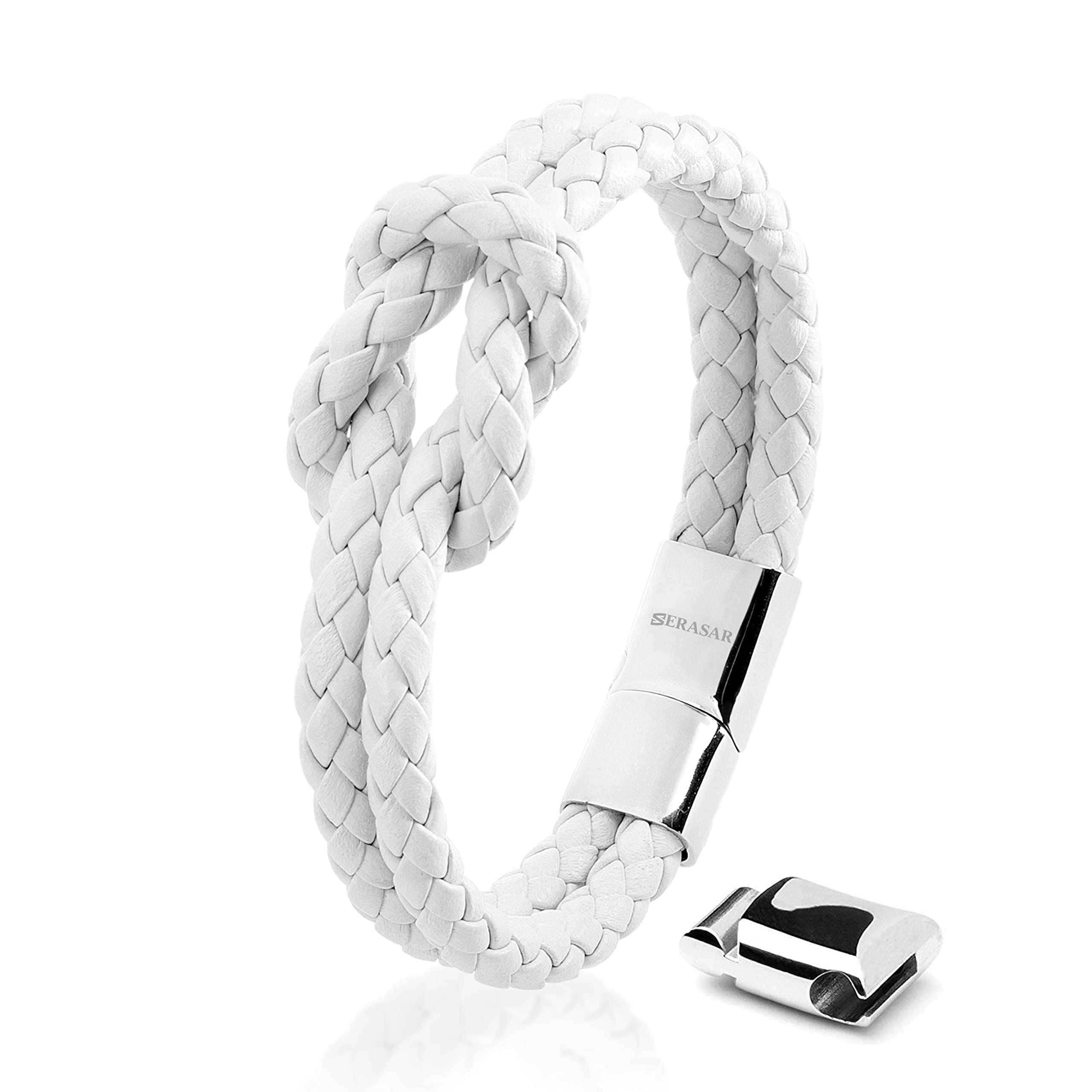 SERASAR 18cm White Leather Bracelet for Women with GiftBox - Bracelets Jewellery Woman Womens Friendship Gifts Presents Mother Sister Daughter Wife