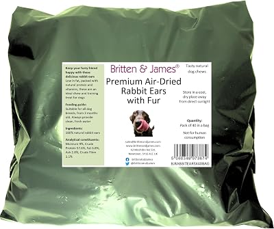 Britten and James 40 Airdried Rabbit Ears with Hair for Dogs 100% Rabbit