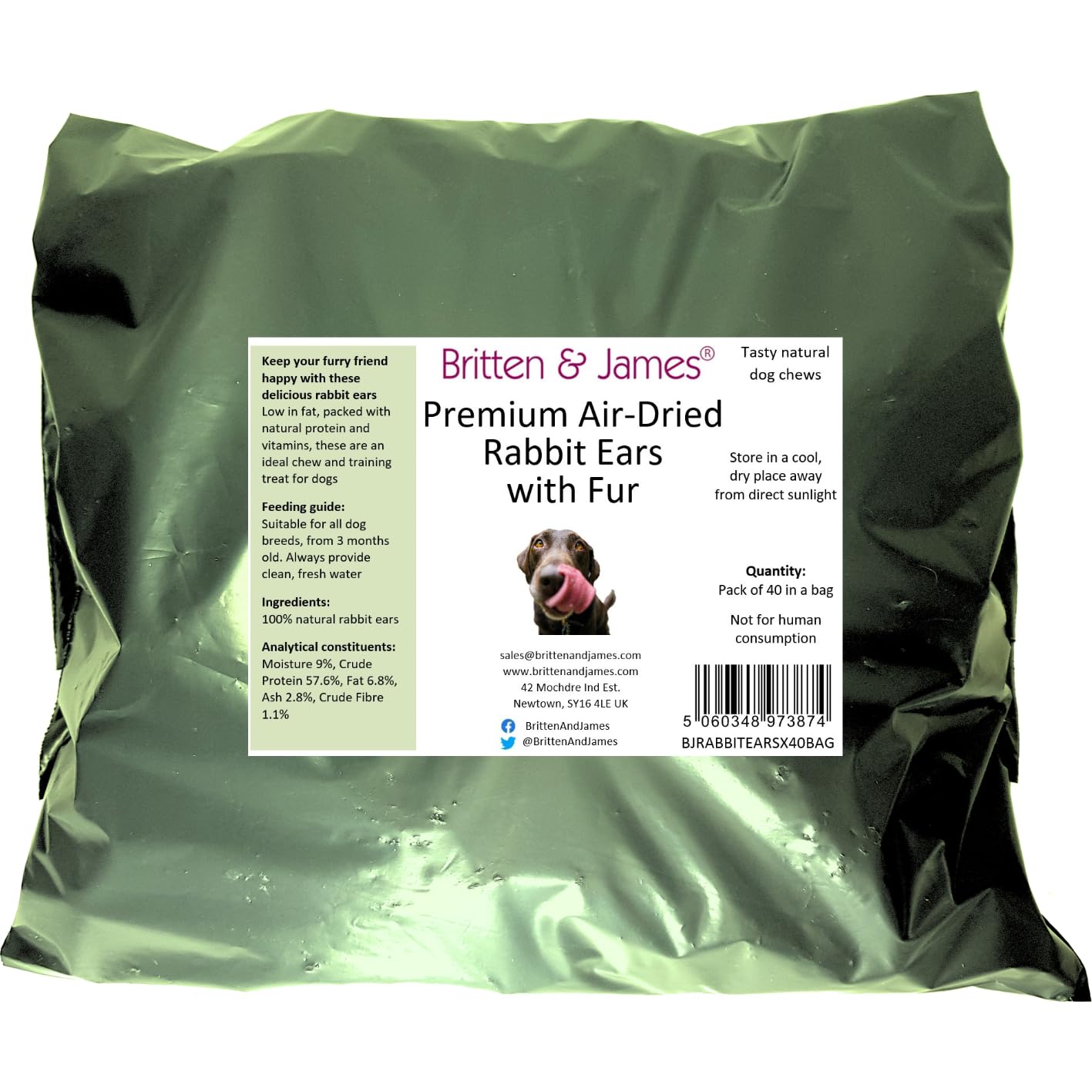 Britten and James 40 Airdried Rabbit Ears with Hair for Dogs. Natural Healthy and Tasty Dog Treat Chews in a bag. Refill bag for B09NYGM5G9