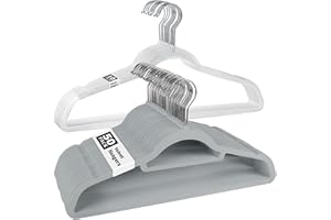 FLYSUMS Velvet Hangers 50 Pack with 10 Bonus Clear Clothes Hanger, 17.6" Felt Hangers for Coats, Dresses, Shirts,Sweater, Gray - Family Choice Awards Winner