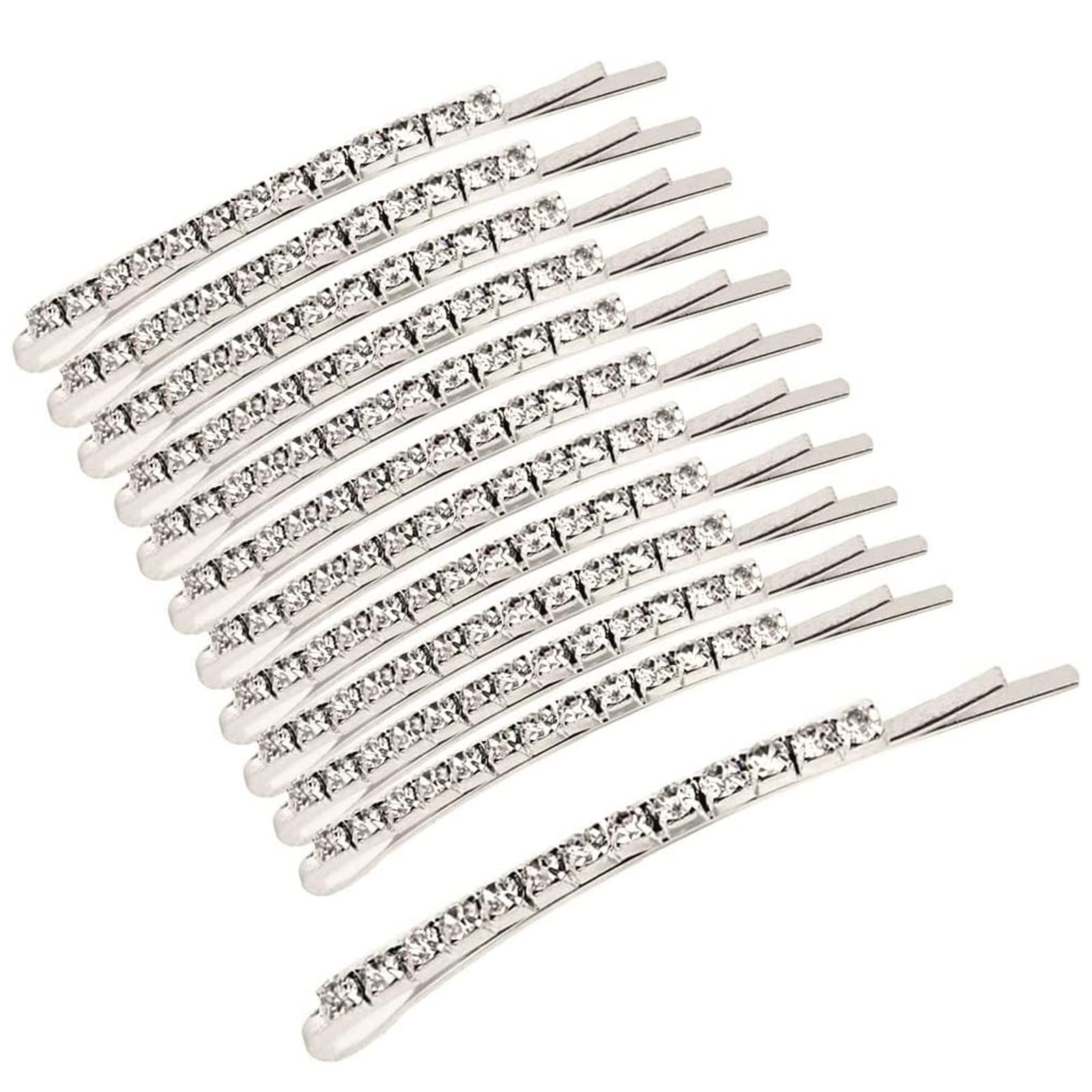 12 Pieces Rhinestone Bobby Pins, Silver Metal Hair Clips Crystal Hair Pin Decorations for Lady Women Girls