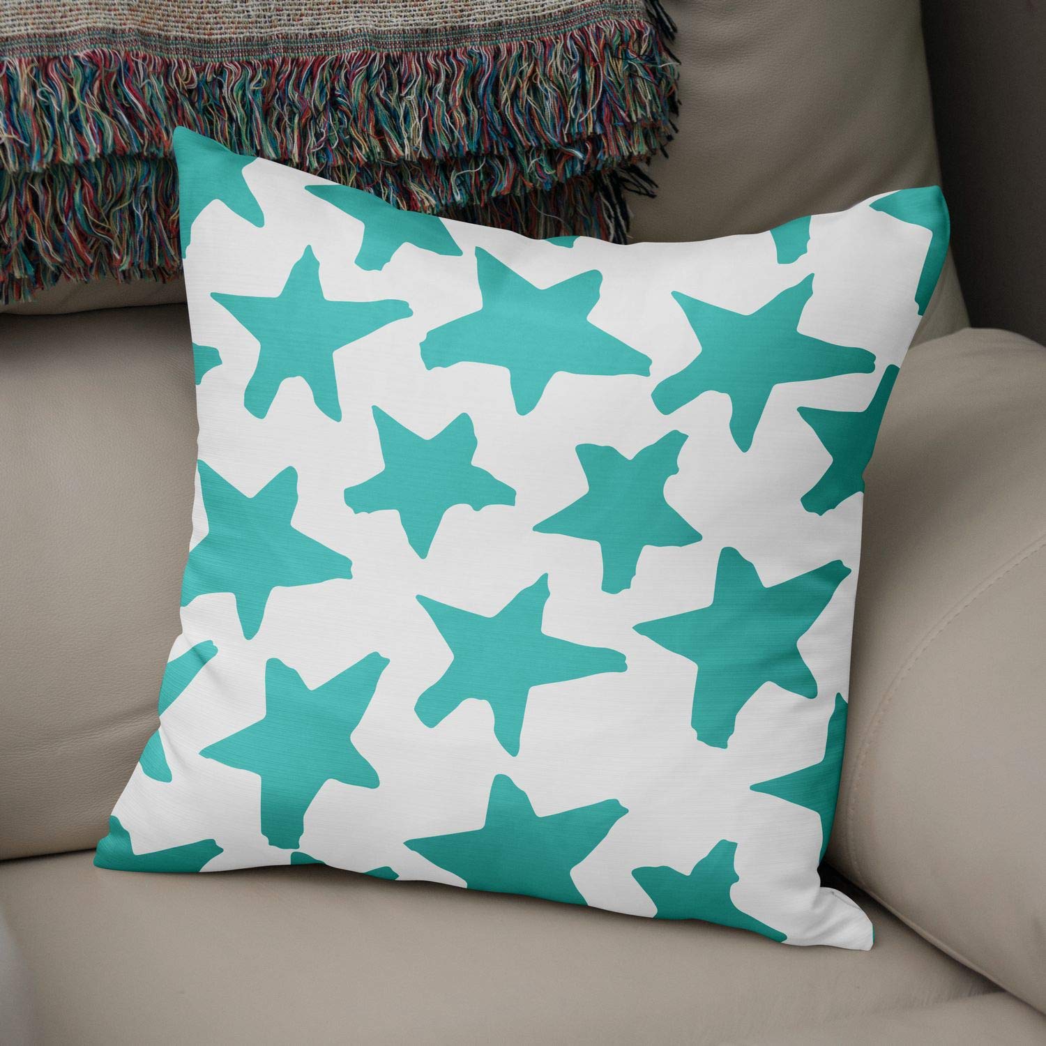 Bonamaison Decorative Cushion Cover Turquoise & White, Throw Pillow Covers, Home Decorative Pillowcases for Livingroom, Sofa, Bedroom, Size: 50x50 Cm - Designed and Manufactured in Turkey