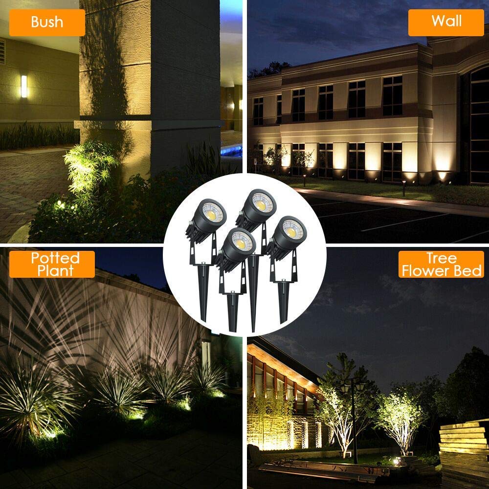 ECOWHO Outdoor Spotlights UL Listed Landscape Lights Waterproof Garden Pathway Lights with Spike Stand（4 Pack Warm White）
