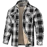INVACHI Men's Flannel Jacket Plaid Sherpa Lined Flannel Shirt Snap Button Warm Winter Jackets Pockets