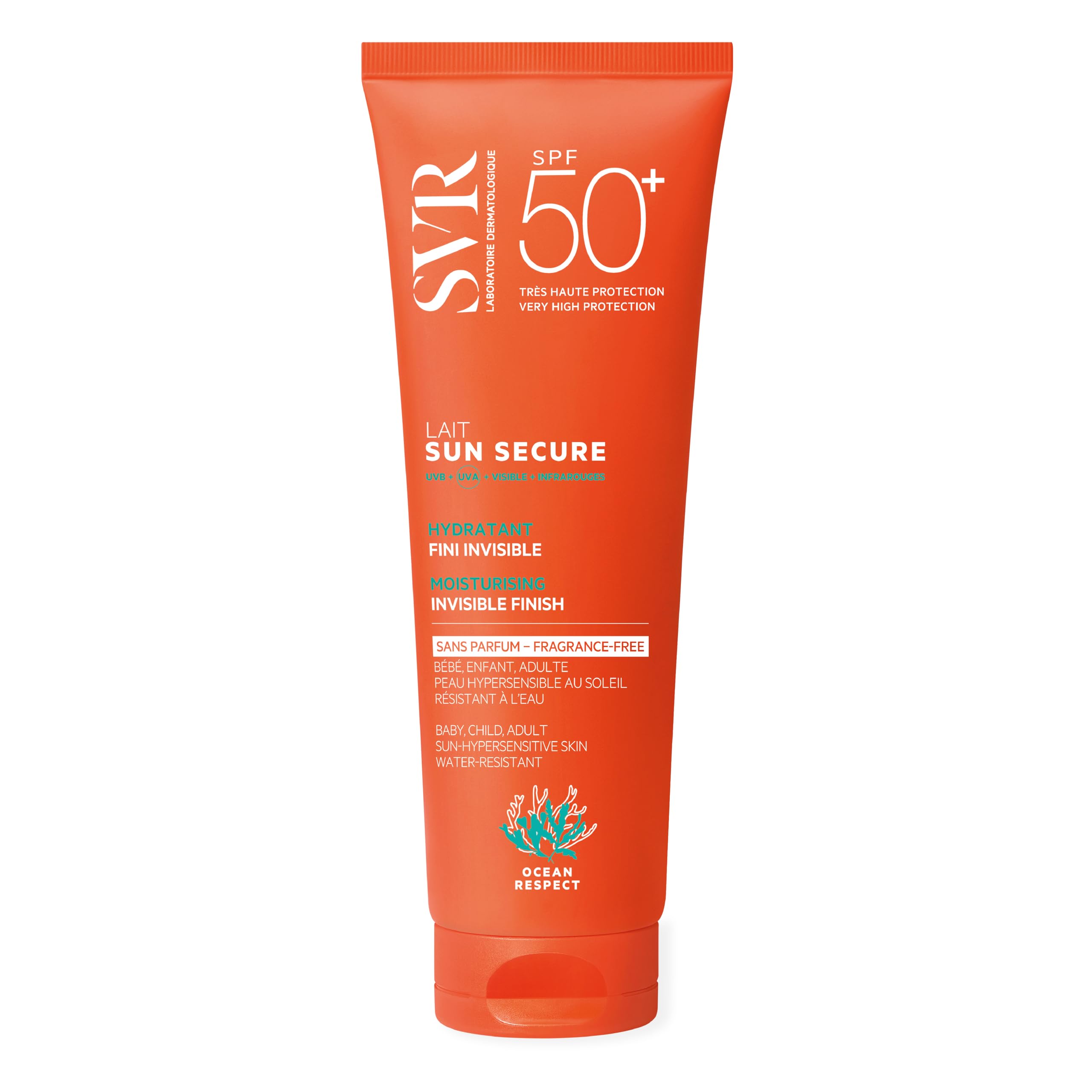 SVR SUN SECURE Face & Body Sunscreen SPF 50+ Milk for All Skin Types, Very High UVA/UVB Factor 50 Sun Cream, Non-Greasy, Reef-Safe, All Ages, 250ml