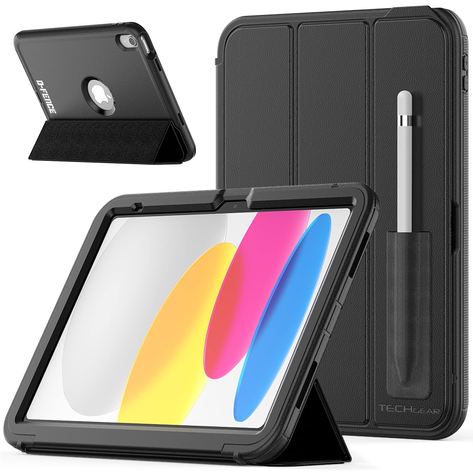 TECHGEAR D-FENCE Case for iPad 11" A16 (11th Gen 2025) & 10.9" (10th Gen 2022) – Slim Rugged Smart Case with Stand, Detachable Cover, Pencil Holder, Screen Protector, Trolley Friendly, Shockproof — image 1