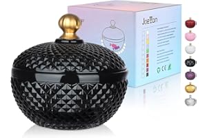 Joeyan 12 oz Small Black Glass Jars with Lid,Embossed Glass Candy Dishes,Diamond Faceted Food Container,Decorative Jewelry Box Apothecary Canisters,Colored Kitchen Bathroom Buffet Storage Organizer